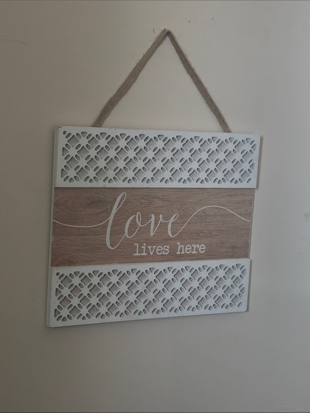 Rustic 'Love Lives Here' Wall Plaque - White and Wood-Tone